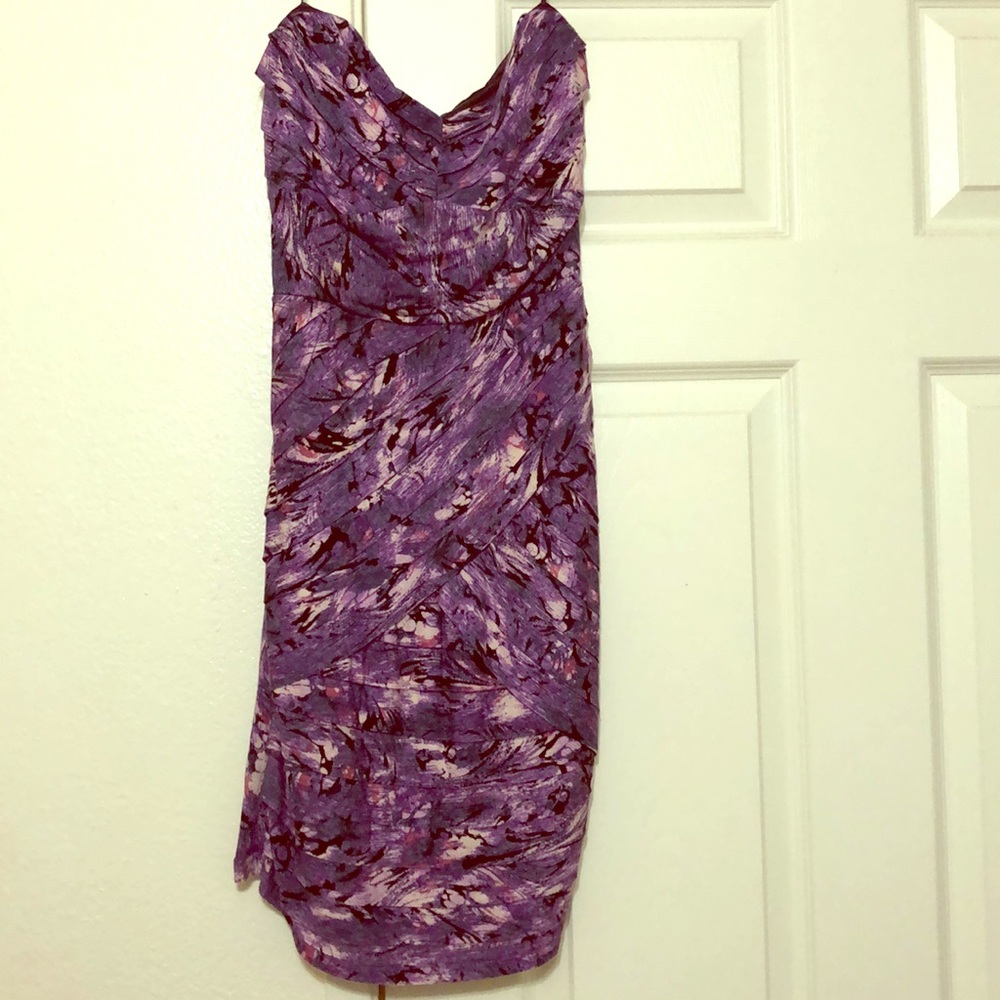 Purple tie dye strapless dress